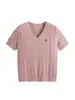 Suéter de Manga Corta de Hilo Retorcido para Mujer, Nuevo para Primavera y Verano, Jersey de Pico, Camiseta de Punto Trenzado Bordada, Top Casual Versátil, Tendencia