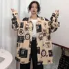 Moda de Hong Kong Estilo Japonés Camisa Holgada para Hombre Otoño Tendencia Versátil Chaqueta Casual 2024 Camisa de Manga Larga con Graffiti