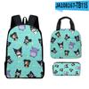 3D Novo Periférico Sanrio Kuromi Mochila Kuromi Mochila Escolar para Estudantes Lancheira Infantil Estojo Conjunto