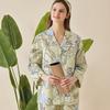 [Bem-Estar Código Quebrado] Pijama Estampado 60S Primavera e Verão Feminino Primavera e Verão Classe A Manga Longa Conjunto de Roupa de Casa Feminina