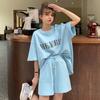 Traje de moda de estilo coreano para mujer, ropa exterior de verano, pantalones cortos casuales de manga corta, traje deportivo holgado de talla grande de dos piezas a la moda
