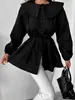 Camisa Blanca de Algodón Puro Estilo Europeo y Americano con Cintura Plisada para Ajustar con Lazo y Cuello Peter Pan para Mujer, Top Elegante de Gama Alta Adelgazante de Otoño