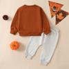 Conjunto de suéter versátil de manga larga acanalado con estampado de letras en marrón y blanco y pantalones para bebé y niño pequeño