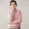 Suéter de Cachemira Grueso de Doble Capa para Otoño e Invierno para Mujer, Cuello Alto con Patrón de Diamantes, Jersey de Manga Larga, Suéter Base de Punto de Lana Adelgazante
