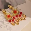 Pendientes Largos de Clip con Borla con Forma de Corazón y Pétalos Largos, Estilo Metal Retro Personalizado Europeo y Americano, Pendientes Vintage Incrustados con Pedrería de Nuevo Estilo Étnico