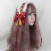 Fofa Estilo Japonês Menina Doce Lolita Menina Coração Borla Faixa de Cabelo Doce Lolita Feito à Mão Renda Laço Acessórios de Cabelo