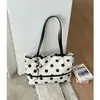 Bolsa de Lona Retro Francesa de Lunares para Mujer, Bolso de Hombro Estudiante de Gran Capacidad para Clase, Bolso Versátil de Axila para el Viaje Diario