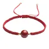 Pulseira de Contas da Sorte em Cinábrio para Benmingnian Feminino Corda Vermelha para Mão Masculina Pulseira Tecida à Mão com Contas Redondas de Areia Dourada Roxa para Casais