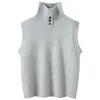 Suéter de punto sin mangas de cuello alto casual de cachemira para mujer, chaleco de punto versátil para capas, suéter simple