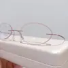 Armazón de Gafas Ovaladas sin Marco con Borde Rosa Brillante para Mujeres con Caras Pequeñas, Varillas Ultra-Ligeras de Memoria, Adecuado para Lentes de Alta Graduación