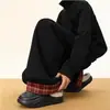 Pantalones de Chándal Gruesos de Polar para Hombres y Mujeres, Pantalones de Lana a Cuadros Patchwork Estilo Americano de Invierno, Pantalones Largos Sueltos Versátiles de Moda