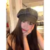 Luxi Moda Casual Gorra de Boina a Cuadros Octagonal para Proteger del Sol Mostrando la Cara Color Azul Denim Pequeño Boina Combinación de Colores Verano para Mujer
