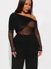 Moda Nueva Europea y Americana 2025 Elegante Sexy Sexy Empalme de Gasa Color Sólido Lv Top Ajustado de un Hombro para Mujer
