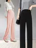Pantalones de Maternidad Verano Delgados Alta Elasticidad Seda de Hielo Pierna Ancha Casual Largos para Primavera y Otoño Ropa Exterior Leggings de Embarazo