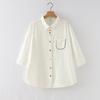 Camisa Base de Algodón de Manga Corta Artística Reductora de Edad Bordado Xufeng Camisa Blanca Sensación Nueva Estilo Extranjero Interior
