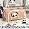 Bolsa para lápices linda de panda de tres capas de gran capacidad, bolsa de papelería de alto valor para estudiantes, estuche para lápices portátil de dibujos animados para niños