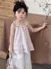 Temporada 26 Campo de Trigo Nuevo Estilo de Verano Ins Estilo Étnico Camisola para Niñas, Chaleco Superior de Encaje Estilo Europeo y Americano para Niños