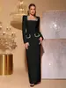 Vestido Largo Ajustado de Vendaje Sexy de Manga Larga Estilo Europeo y Americano con Pedrería, Elegante Vestido de Noche para Mujer con Cuello Cuadrado