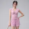 Conjunto de Yoga sin Mangas con Cuello en V Retorcido para Mujer, Corte Entallado que Adelgaza con Cintura Fruncida, Adecuado para Fitness, Running, Entrenamiento y Yoga Deportivo