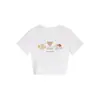 Camiseta Preta de Manga Curta com Gola Redonda para Mulheres, Novo Estilo de Verão, Estampa de Urso de Desenho Animado, Top Emagrecedor e Versátil