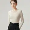 Suéter de punto 100% cachemira pura con cuello en V ajustado para mujer, nuevo suéter de cachemira de manga larga como capa base para otoño e invierno