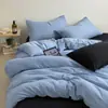 Conjunto de Roupa de Cama Jacquard Catiônico Color Block Listrado Novo Muji para Primavera e Verão Conjunto de Lençol de Elástico de Três Peças para Dormitório Estudantil