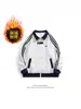 Jaqueta de Baseball Listrada Azul Marinho Estilo College com Gola Alta para Homens, Nova Moletom Aconchegante com Zíper para Outono e Inverno, Tendência