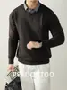 Camisa de Tricô Macio Fio Duplo com Gola Falsa de Peça Dupla para Homens, 26 Fios, Outono e Inverno 2026, Malha de Alta Qualidade para Negócios, Lavável à Máquina
