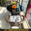 Mesa e cadeiras de exterior, conjunto de três peças de cadeira de vime para lazer em pátio e varanda, cadeira de vime para exterior em terraço, combinação de mesa de centro pequena