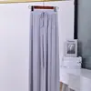 Pantalones de pierna ancha de seda helada para mujer, verano, finos, de cintura alta, fluidos, holgados, pierna recta, grises, primavera, otoño, hasta el suelo, casuales, pantalones cortos
