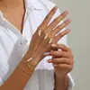 Pulsera de Dedo de Moda Transfronteriza Europea y Americana con Circonita, Cadena de Dedo Simple y Versátil de Cuentas de Arroz, Joyería de Cadena de Anillo de Muñeca de Perla