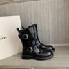 Estoque Disponível, Envio Imediato! Mesmo Estilo da Mãe Uva, Aumento de Altura de 4cm~ Duas Opções de Altura, Tira com Fivela Dupla, Zíper Lateral, Botas de Equitação de Solado Grosso para Mulheres