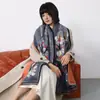 Cachecol Novo Estilo Pintura a Óleo Chinesa Outono e Inverno para Mulheres, Xale Dupla Face de Imitação de Caxemira Flor de Ameixa, Cachecol Espesso Quente com Franjas, Versátil