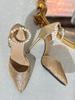 Chegada Nova Primavera 2025 Sapatos de Salto Agulha Pontudos Sexys Estilo Coreano Estilo Pérola Estilo Fivela Sapatos de Moda para Banquete