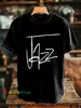Nova estampa de padrão de jazz abstrato transfronteiriço em camiseta masculina de gola redonda, manga curta, impressão digital 3D, secagem rápida, disponível para atacado a partir de uma peça