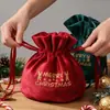 Bolsa de Manzana Navideña Estampado en Caliente con Cordón Bolsa de Regalo Lazo Terciopelo Navideño Bolsa de Regalo de Dulces para Niños