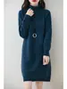 Tricô Gola Alta Raglan de Sete Pontos de Lã 100% para Mulheres no Outono e Inverno Tricô Engrossado Estilo Preguiçoso Vestido Versátil