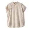 Milhares de motivos florais Bordado requintado Estilo tradicional chinês Gola alta Blusa de seda Moda feminina nova de verão