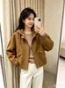 Chaqueta de Ante con Capucha y Parches para Mujer, Estilo Corto, Nuevo Modelo Otoño 2026, Marrón Maillard, Chaqueta Holgada Casual para Mujer