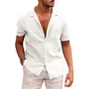 Los más vendidos de Amazon y eBay: Camisa de hombre de algodón y lino, color liso, manga corta, con cuello, de botones, para verano