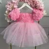 Aliexpress Fornece Vestidos Infantis Vestido de Princesa Outono 2025 Novo Rosa Performance Elegante Vestido Floral Sem
