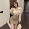 Vestido adelgazante estilo chica caliente pura POLO de dos piezas falsas diseño de primavera y otoño para mujer vestido moderno irregular con cordones