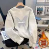 Moletom Cinza Cartoon Gola Redonda Feminino Outono 2026 Novo Solto Tamanho Grande Pequeno Top Feminino