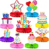Novos artigos coloridos para festa de aniversário, decorações de mesa com tema de aniversário, suportes de exibição em colmeia, decorações de aniversário, suportes de exibição em colmeia