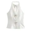 Para o Verão 2025 Europeu e Americano Transfronteiriço Nova Roupa Feminina Estilo Quente Top Regata Sem Mangas Costas Nuas Decorado com Laço
