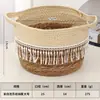 Cesta de Almacenamiento con Borlas Bloqueadas por Color de Fábrica Transfronteriza, Maceta de Planta Verde, Cesta de Flores de Piso Tejida a Mano de Paja para Interiores con Bloques de Color