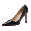 Zapatos de Tacón Alto Rojos de Suela Negra para Mujer con Tacones de Aguja 2025 Nuevos Franceses Sexy de Alta Calidad Charol Huecos Laterales Puntiagudos