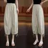 Calça Casual Lanterna Preguiçosa Estilo Coreano Feminina Verão 2026 Cintura Elástica Fina Afunilada Duas Formas Cintura Alta Fluida Cropped Calça Foice