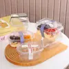 Envase Transparente de Leche de Soya Pastel Mousse Mille-Feuille Postre Tiramisú Horneado Caja Rectangular Transparente con Cuchara para Llevar