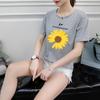 Daisy 2020 Verão Estilo Coreano Nova Camiseta de Manga Curta Feminina Solta Tamanho Grande Crisântemo Roupas Impressas ins Roupas Femininas